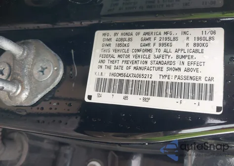 2007 Honda Accord 2.4 Lx z USA, uszkodzony, nr VIN 1HGCM564X7A065212